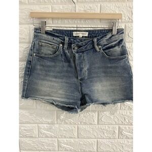 ALMOST FAMOUS WOMENS JEAN SHORTS SIZE 3 MEDIUM‎ WASH DENIM BUTTON FLY CUT OFF